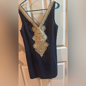 Lilly Pulitzer Navy Dress with Gold Detailing